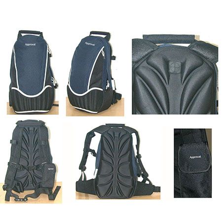 initial backpack sample, ergonomic back panel, earphone badge, small pouch attachment, customize the design of backpack according to your preferences.